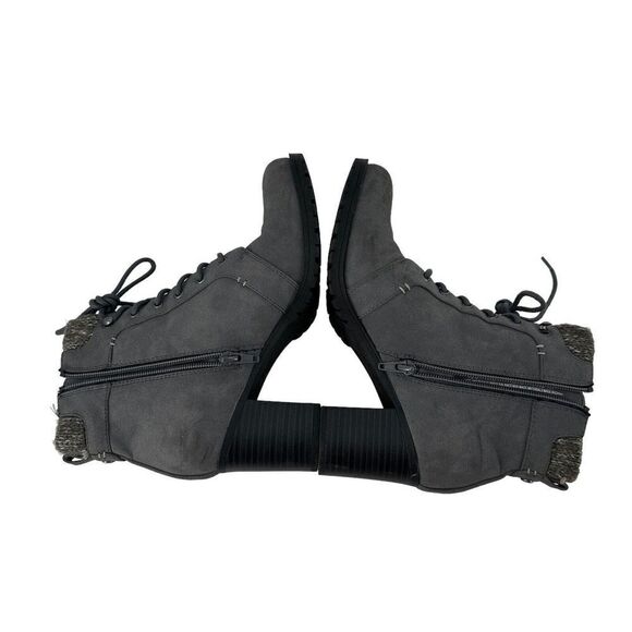 Kim Rogers Tori Boots Gray Fleece Lined Size 7.5 Lugged Sole Cuffed Block Heel - Picture 9 of 9